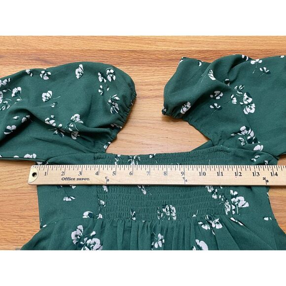 Abercrombie & Fitch Women's Dress Mini Boho Peasant Smock Ruched S Green Floral - Picture 6 of 9